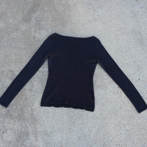 Vintage CACHe Black Sequin Floral Knit Sweater L - Picture 7 of 10